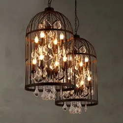 Американский кантри старинные магазин одежды ресторан «птичья клетка кристалл лампа вилла лестница подвесной светильник
