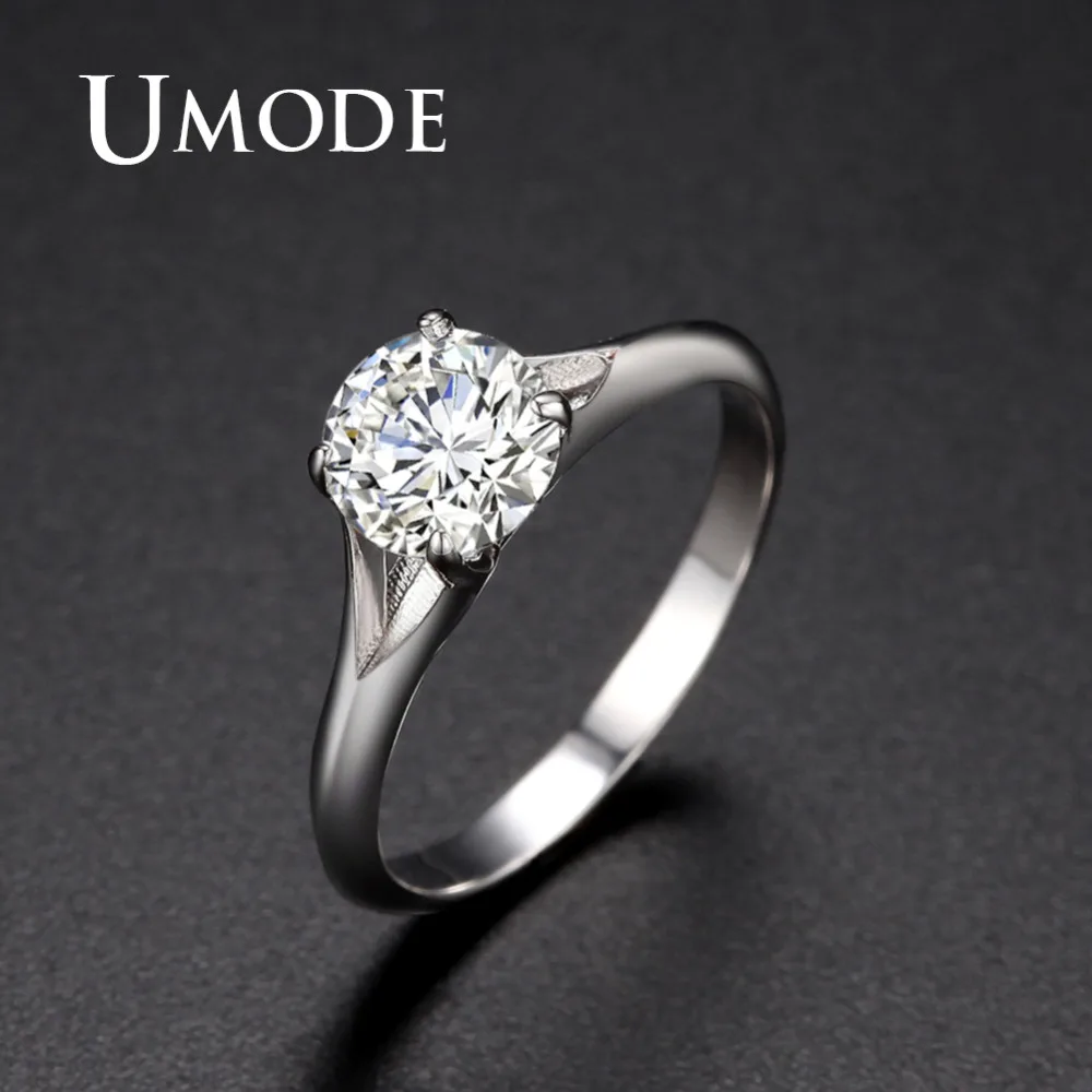 Женское Обручальное Кольцо UMODE белое золотое кольцо с кристаллами из фианита для
