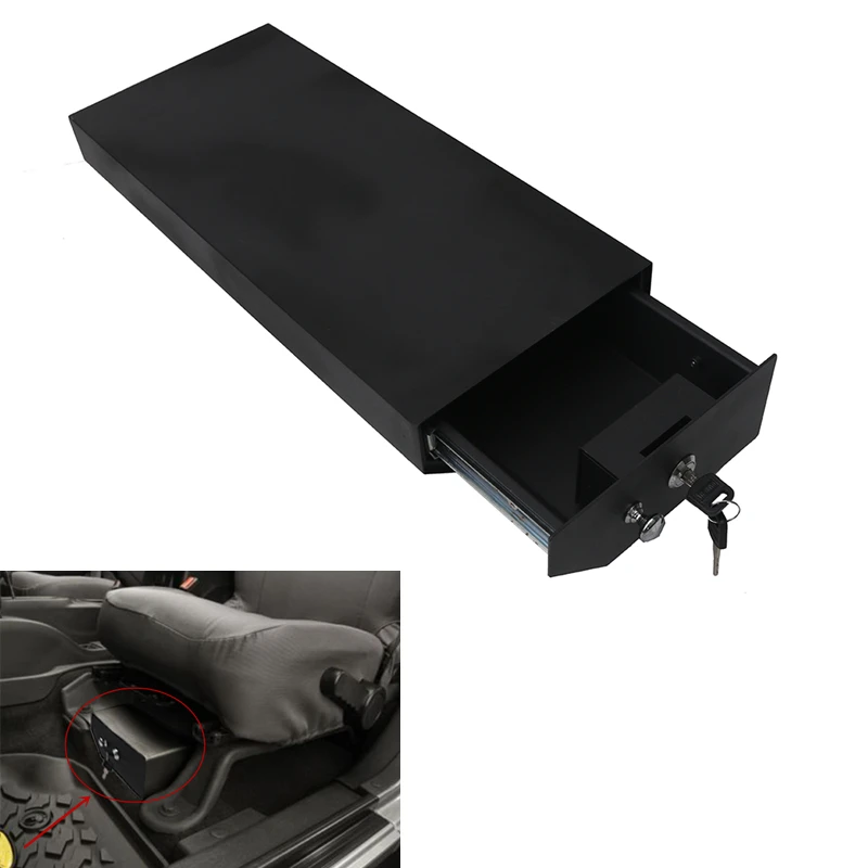 

Steel Lock Box Under Driver Seat Storage Box for Jeep Wrangler JK Unlimited JKU in Textured Black #CEK093