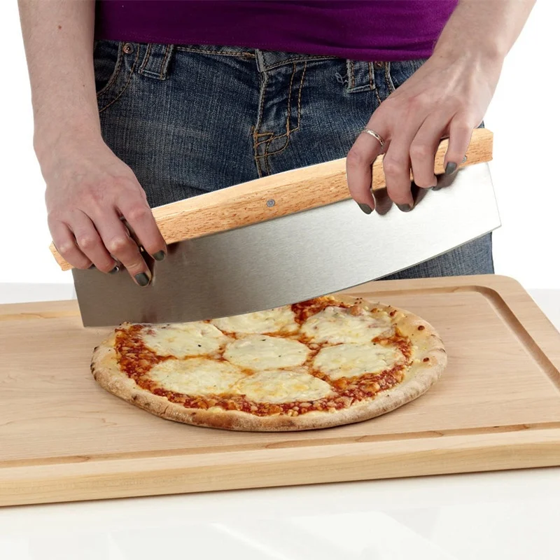 Pizza Cutter Stainless Steel Wood Handle Pizza Cutter Cake Bread Round Knife Cutter Pizza Baking Tools