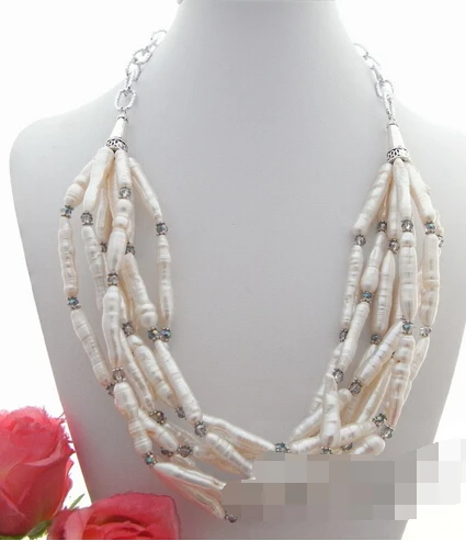 

HOT N568 7Strands White Toothpick Pearl Necklace