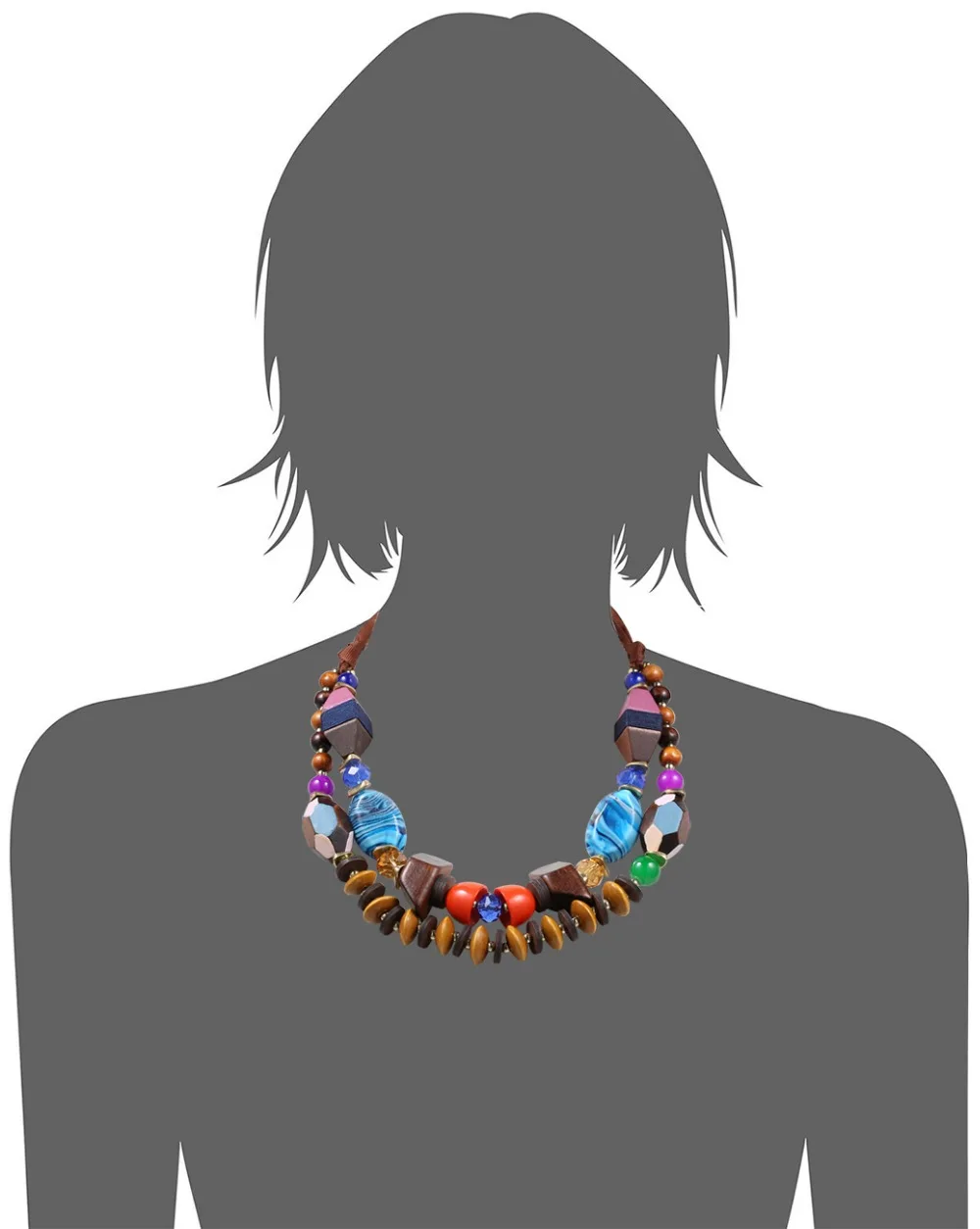 Colorful bead necklace multilayer rope necklaces for women wooden beaded resin adjustable handmade choker necklace eManco