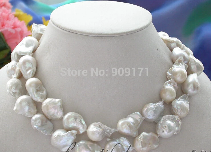

Free Shipping>> Huge 32" 28mm white baroque KESHI REBORN PEARL NECKLACE
