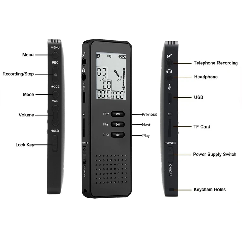 Digital Voice Recorder 8Gb Black Professional Portable Usb Audio Recorder With Mp3 Player Tf Card To Expand 32Gb