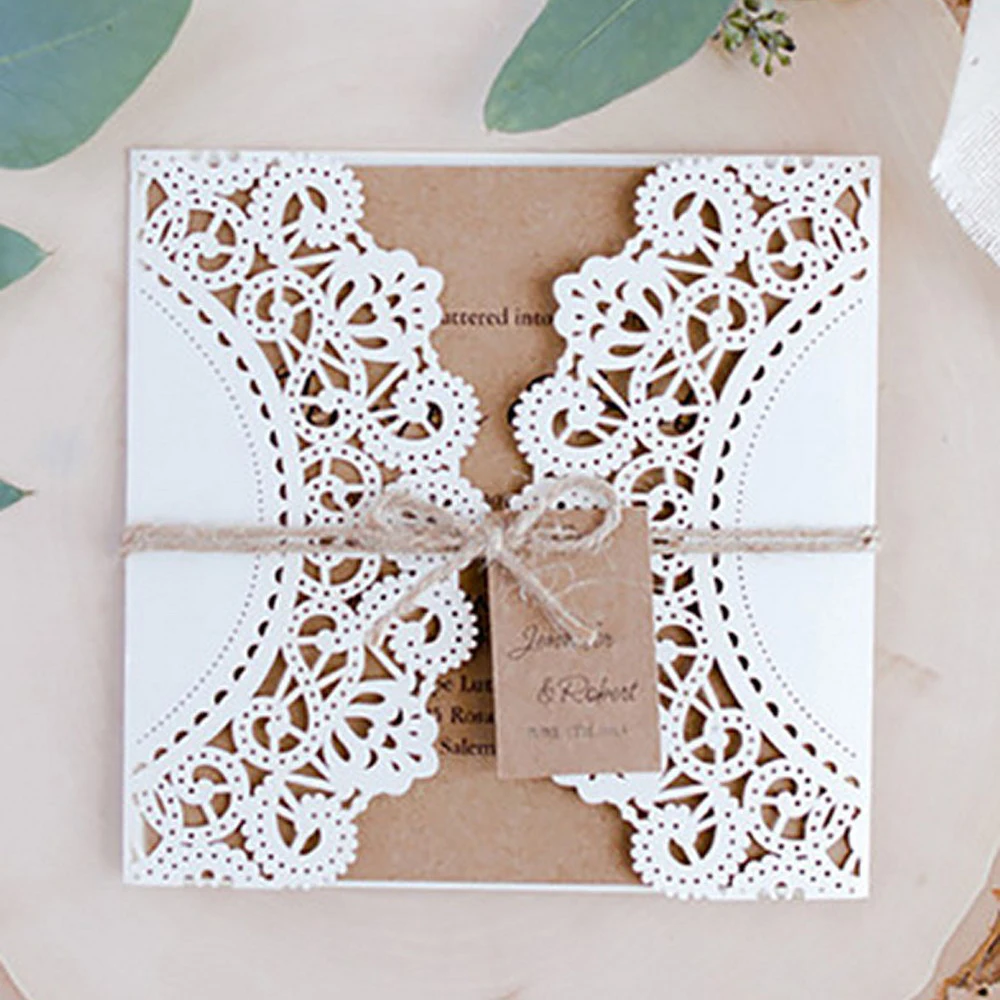  50Pcs Laser Cut Wedding Invitations Vintage Wedding invitations Card Kit Cards +Tags Greeting Card  - 33050019852