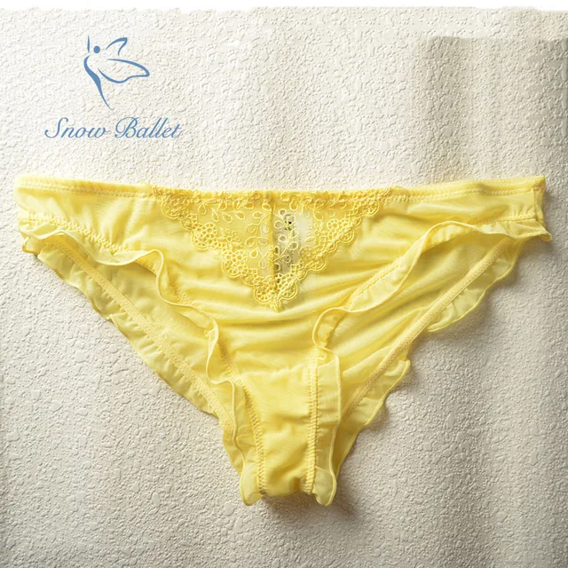 Buy new arrival yellow lace mesh low rise brief women underwear sexy lingerie