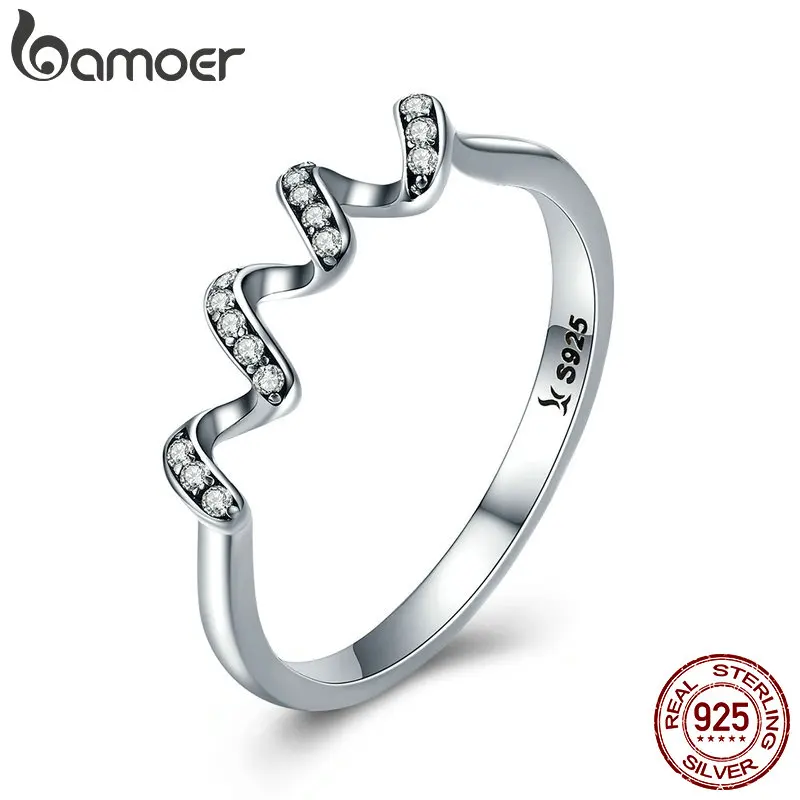 

BAMOER Fashion Authentic 100% 925 Sterling Silver Twisted Geometric Finger Rings for Women Wedding Engagement Jewelry SCR379