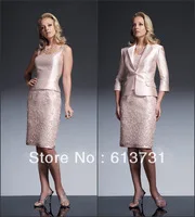 2013 Babyonline Sexy Skin Pink Taffeta Knee Length Mother of the Bride Dresses Suits With Lace Skirt and Jacket 19869