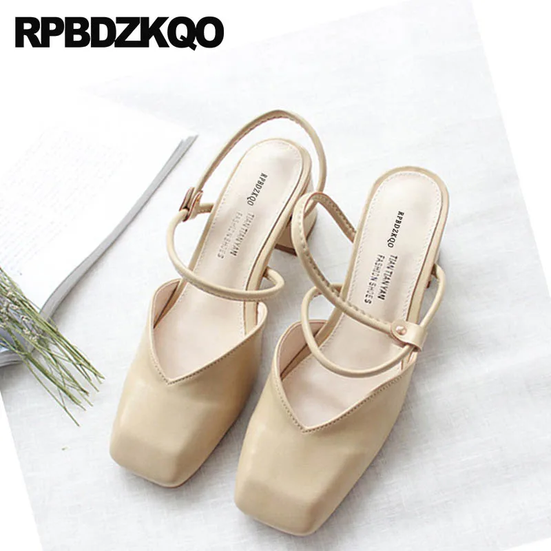 Chaussures De Cher jaune 2018 Dames D'été apricot Bloc Mode Femme Arrière Carré À Deux Femmes Sandales Bride Vert Pas Épais Sangle Fermé Designer Chunky Orteil qtf7SFZ