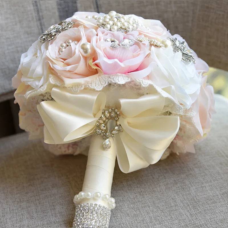 JaneVini роскошные свадебные букеты для свадьбы с жемчугом бисером шелковые цветы розы аксессуары для невесты Букет De Mariage искусственное