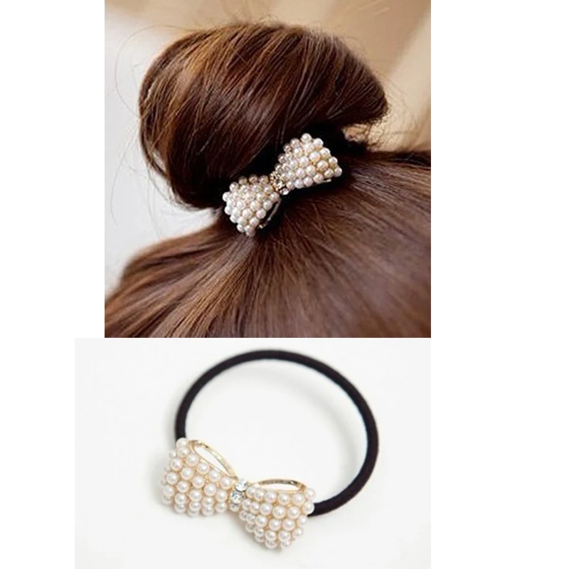 Pearl Rubber Bands Headwear Women Rhinestone Elastic Hair Bands
