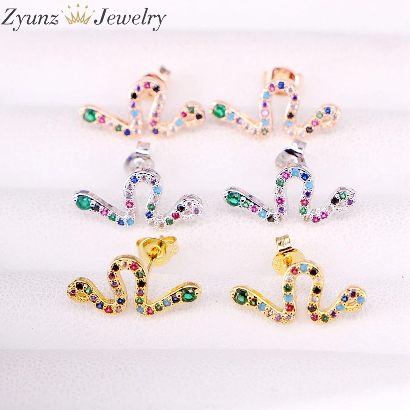 10 пар, Змеиный Альпинист для женщин серьги тонкой работы, высококачественные, смешанного цвета cz микро проложить модные ювелирные изделия, серьги-гвоздики