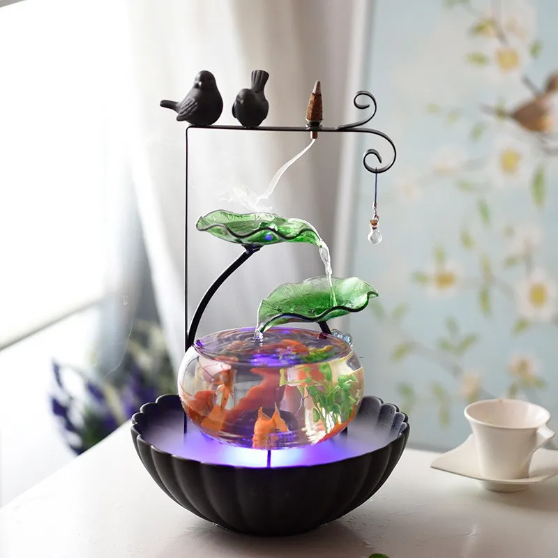 

Small Ceramic Fish Tank Creative Couple Home Flowing Water Arrangement Desktop Office Process Humidifier