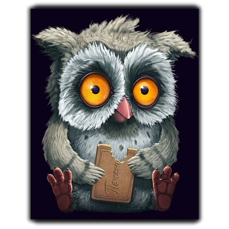 

5D Diy Diamond Painting Cross Stitch Eat Chocolate Owl Needlework 3D Diamond Embroidery Full Round Mosaic Decoration Resin Kits