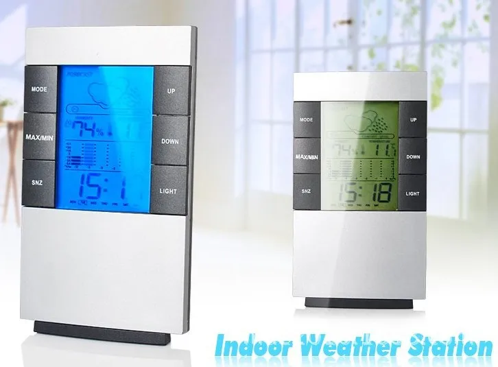 

2PCS Digital Indoor Thermometer Home Electronic Hygrometer with Time Backlight Weather Forecast Alarm Clock