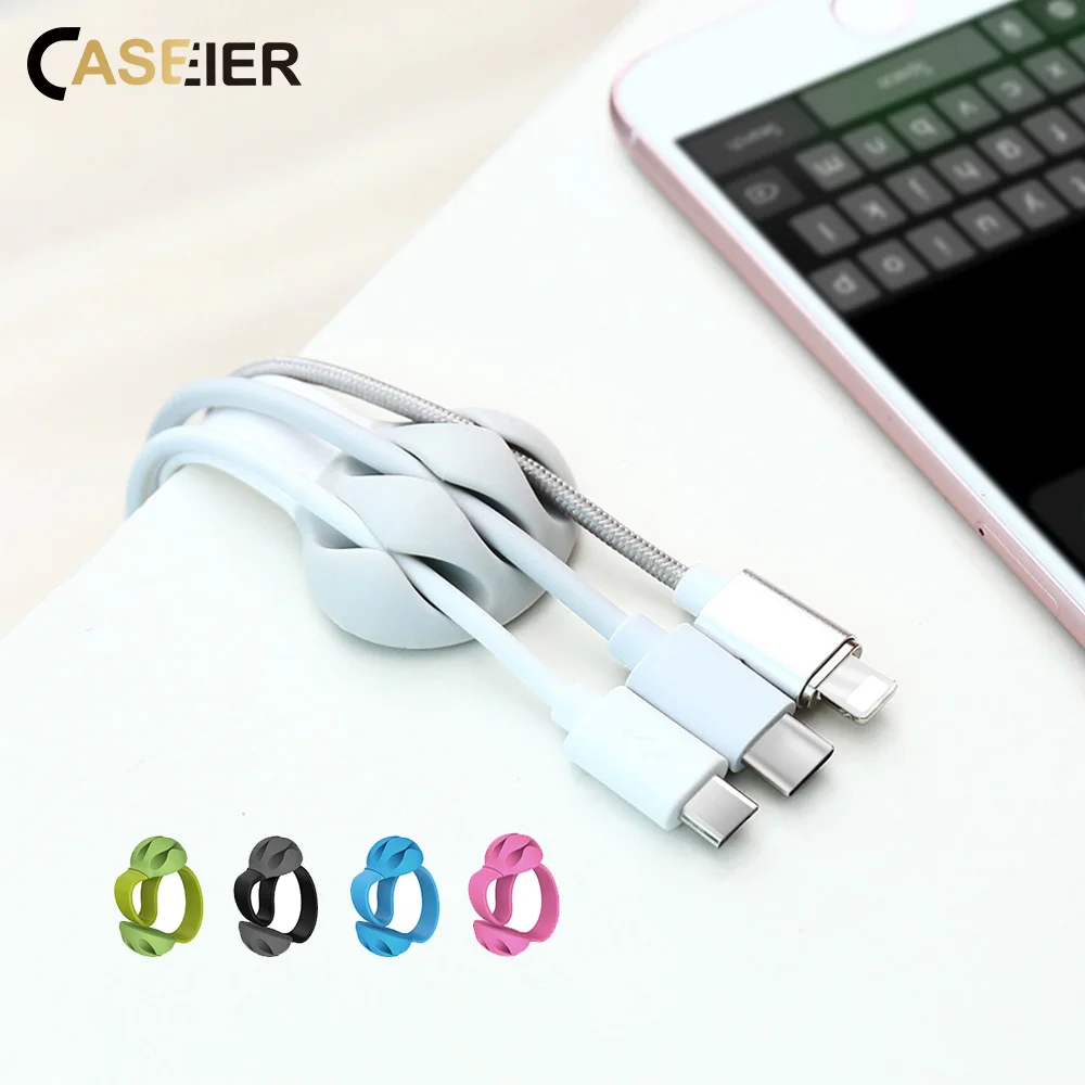 

CASEIER USB Cable Organizer Clip Wire Winder For Earphone Phone Tablet Charger Data Cable Wire Cord Fixer Silicon Desktop Holder