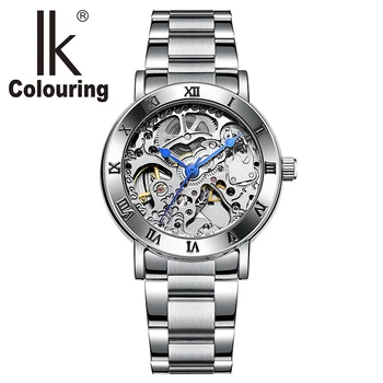 IK 40005 Watch Women Roman Wristwatch Skeleton Auto Mechanical Stainless steel band clock girls regarder ik colouring mens orologio uomo automatic wristwatch skeleton steampunk wrist watch stainless steel band male clock montre homme
