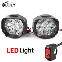 OLOEY 9-85V Motorcycle Headlight Super Bright LED Scooters Fog Spotlight 6500K White Head Lamp Assist Light Switch