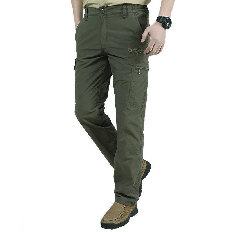 Быстросохнущие повседневные мужские летние дышащие армейские военные мужские тактические брюки карго мужские легкие водонепроницаемые брюки 4XL - Цвет: Армейский зеленый