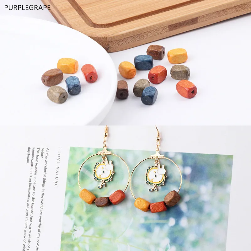 

DIY Jewelry Perforated Wood Beads Accessories Solid Rectangular Simple Earrings Handmade Materials Bracelet Pendant 100pcs
