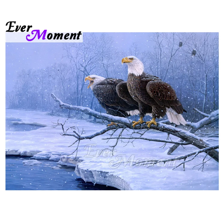 Ever Moment Diamond Painting 5D DIY Handmade Eagle On Branch Ice Snow Square Picture Of Rhinestone Embroidery 3F823 | Дом и сад