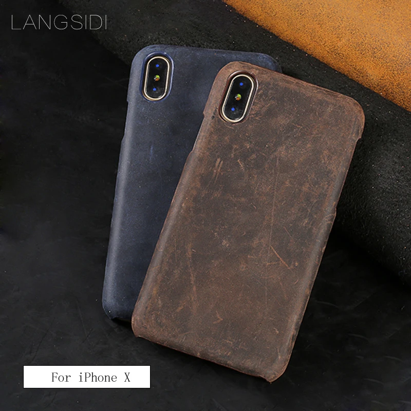 

wangcangli For iPhone X case handmade Genuine Cow Leather custom mobile phone cover case