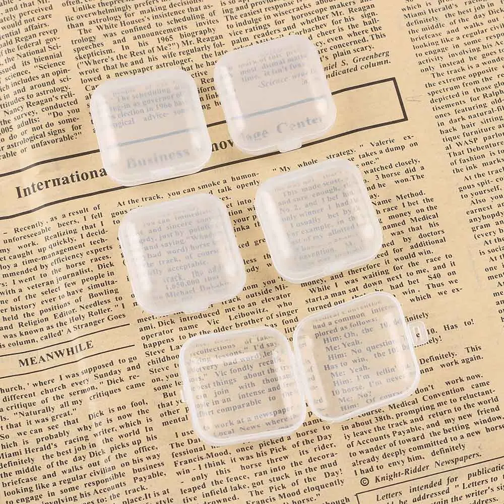 

High Quality 10Pcs Mini Clear Plastic Small Box Hook Jewelry Earplugs Container Portable Storage Box Size 37*37*20mm