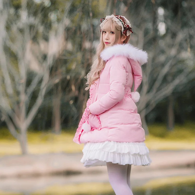 Chaud De Doux Laveur Rose D'hiver blanc Long Fourrure Femmes Raton Lolita Manteau Parka À Capuchon 5qwrq07B