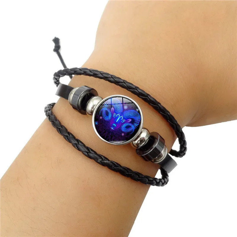 

NEW 12 Constellation Handmade Leather Bracelets For Women Weave Multi Layer Punk 12 Zodiac Couple Charms bracelet Jewelry@50