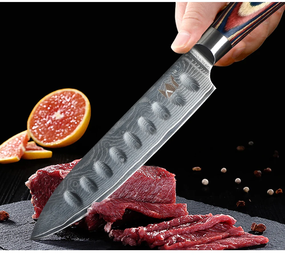 XYj высококачественный дамасский нож японский VG10 67 слоев дамасской стали лезвие цветной деревянной ручкой кухонные ножи инструменты для приготовления пищи