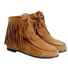 2017 New Spring Autumn Ankle Boots For Women Suede Leather Tassel Ladies Boots Womens Flat Boots Shoes Botas Free Shipping O040