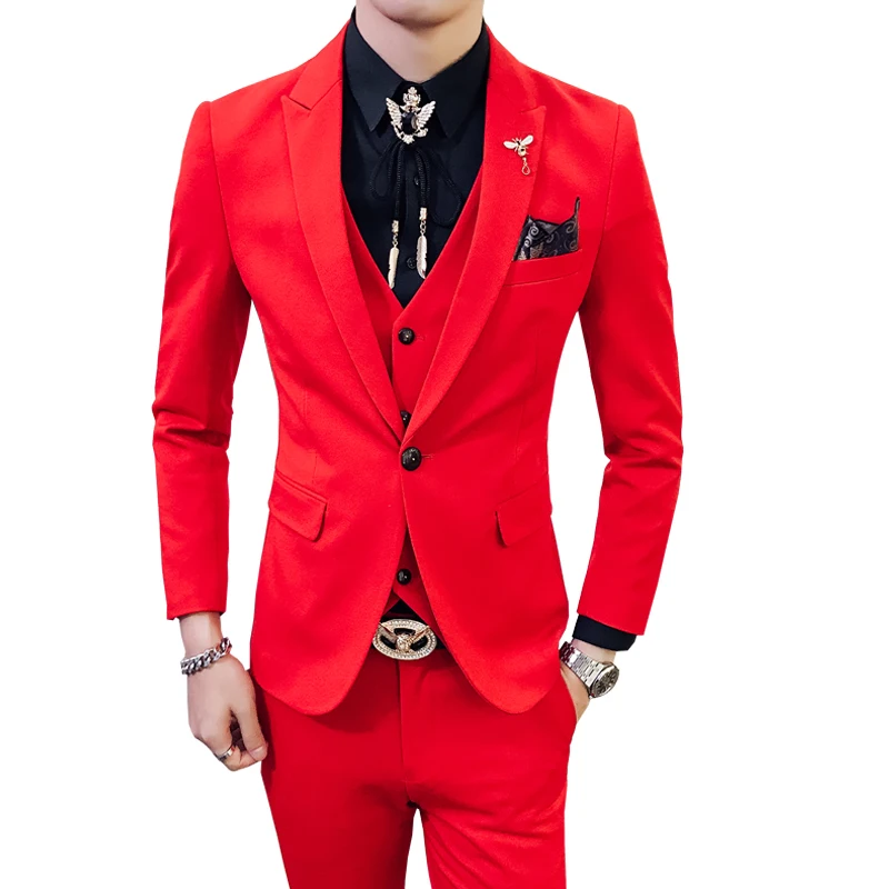 9516 42 De Réductionrouge Bal Costume 2018 Nouveau Soir Homme Robe De Mariage Costume Mâle Noir Orange Blanc Bleu Costume Homme Ternos Slim