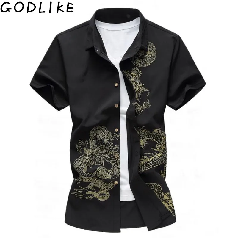 

2019 Summer Chinese Style Shirt Dragon Print Fashion Brand Mens Shirt Business Casual Short sleeve Shirt Slim Soft Shirt 7XL 6XL