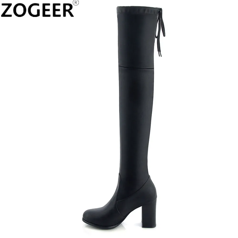 

Plus size 48 Woman Over The Knee Boots Square High Heel Soft Pu leather Shoes Ladies black white Thigh High Boots
