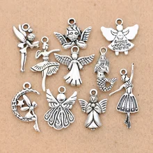10 шт микс тибетских серебряных покрытием Фэнтези девочка Фея Амур Подвески Кулоны из нержавеющей стали для изготовления ювелирных изделий браслет аксессуары Diy ручной работы