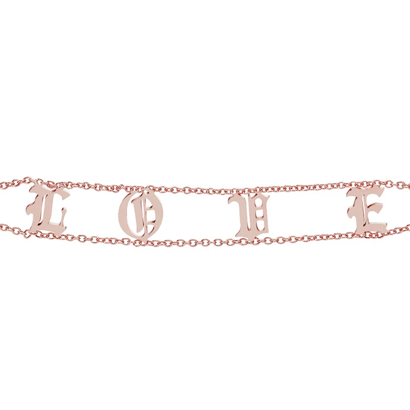 DODOAI, новая мода, старая английская буква, имя, браслет, имя, пластина, браслет, двойной браслет-цепочка, индивидуальное ювелирное изделие, подарок - Окраска металла: Rose Gold