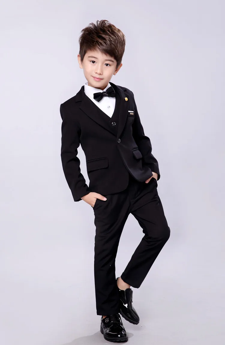 Костюм на свадьбу для мальчика, костюм на выпускной вечер черный/красный хлопок костюмы для мальчиков смокинг детский костюм 3 шт.: куртка+ Штаны+ жилет