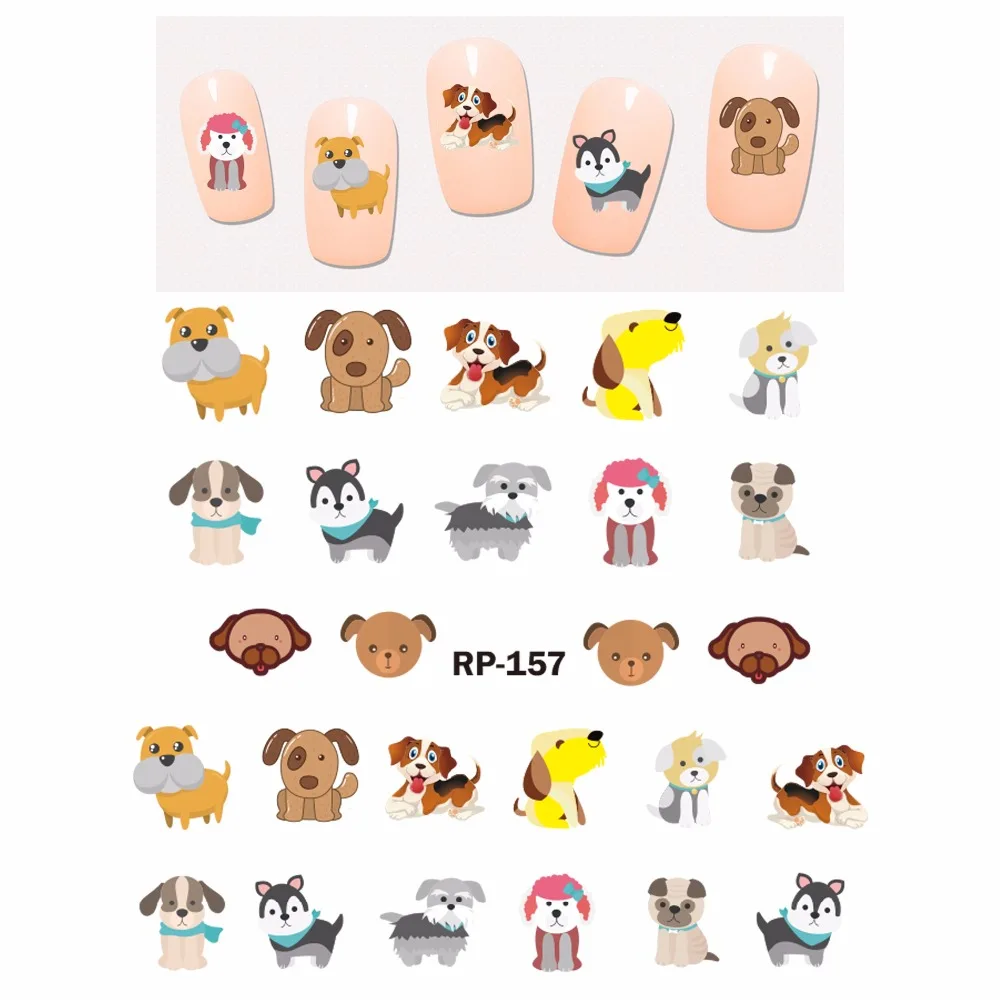 

UPRETTEGO NAIL ART BEAUTY NAIL STICKER WATER DECAL SLIDER CARTOON ANIMAL DOG BULL TERRIER SPANIEL HOUND PAW RP157-162