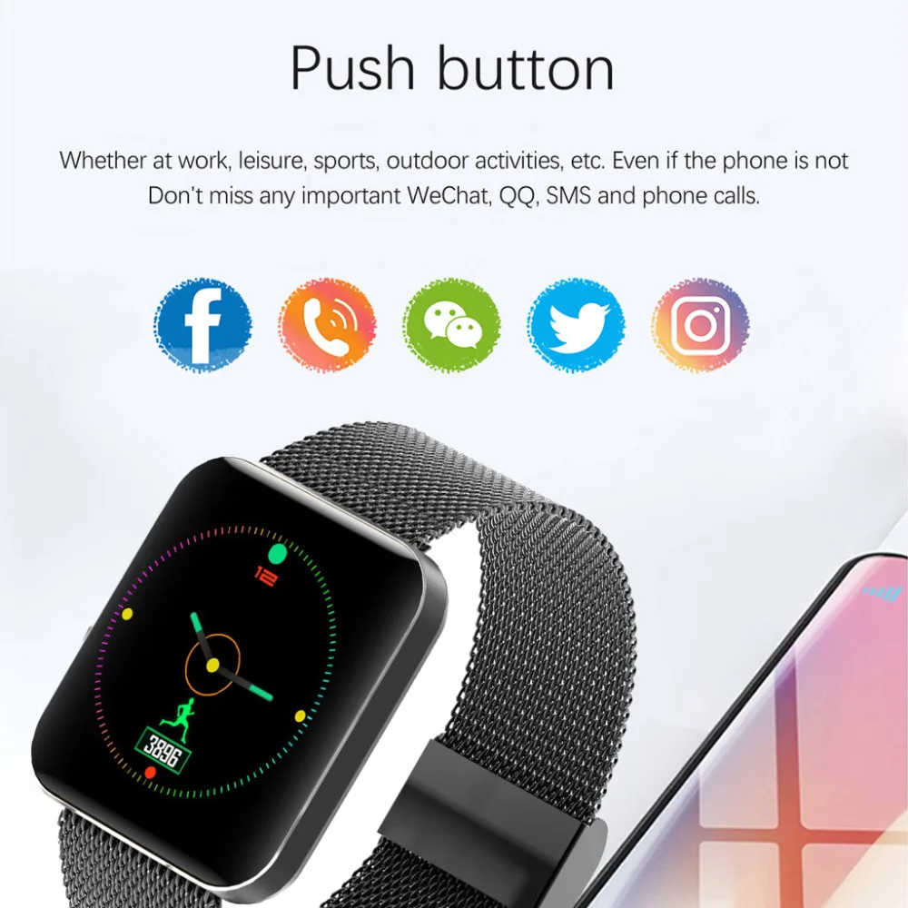 New Fashion IP67 waterproof 1.54inch Heart Rate Activity Step Counter Music Control Smart Watch Bracet For Kids Women Men