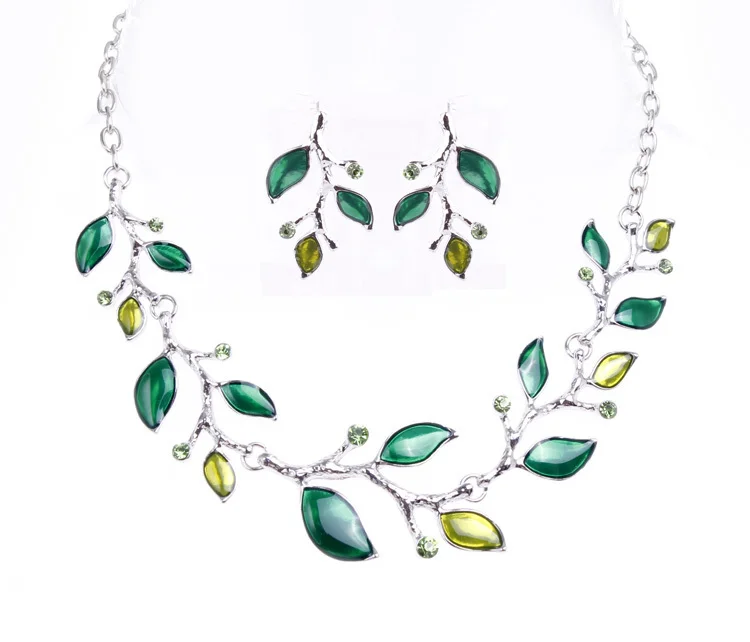 Rhinestones Enamel Leaf Necklaces and earrings set...
