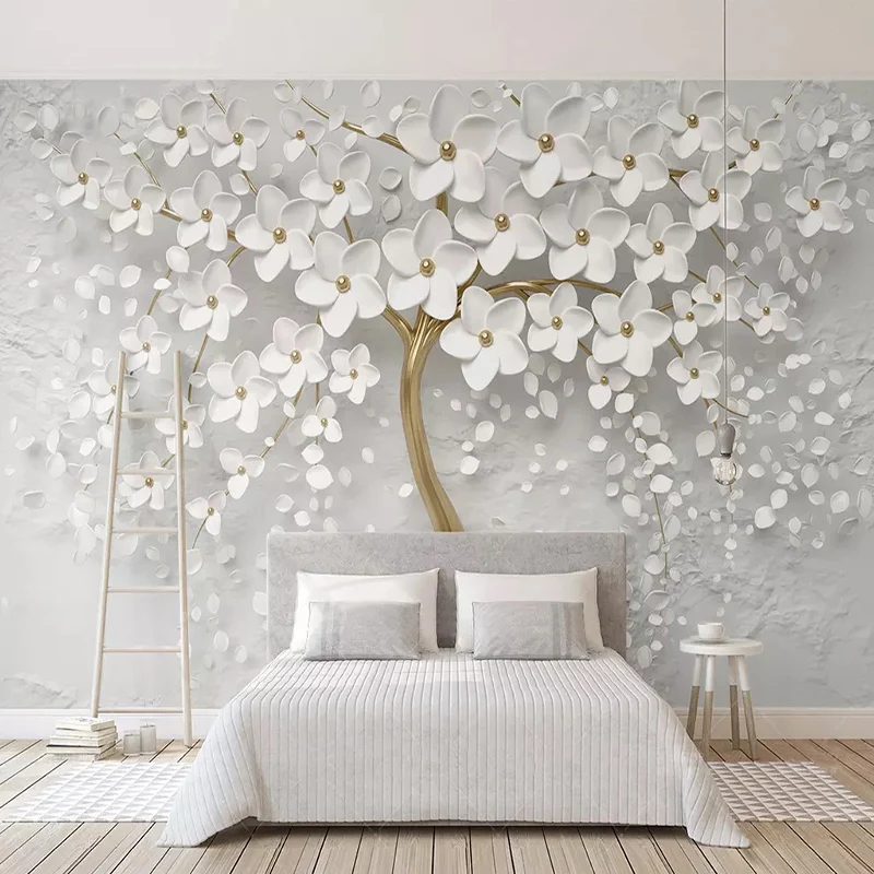 Custom Any Size Murals Wallpaper 3D Stereo White Flowers Wall Painting Living Room TV Sofa Bedroom Backdrop Wall Papel De Parede Custom Any Size Murals Wallpaper 3D Stereo White Flowers Wall Painting Living Room TV Sofa Bedroom Backdrop Wall Papel De Parede