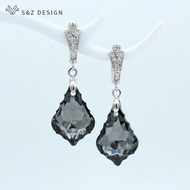 S&Z DESIGN New White Gold Color Colorful Crystal Dangle Earrings For Women Wedding Fashion Party Gift Eardrop