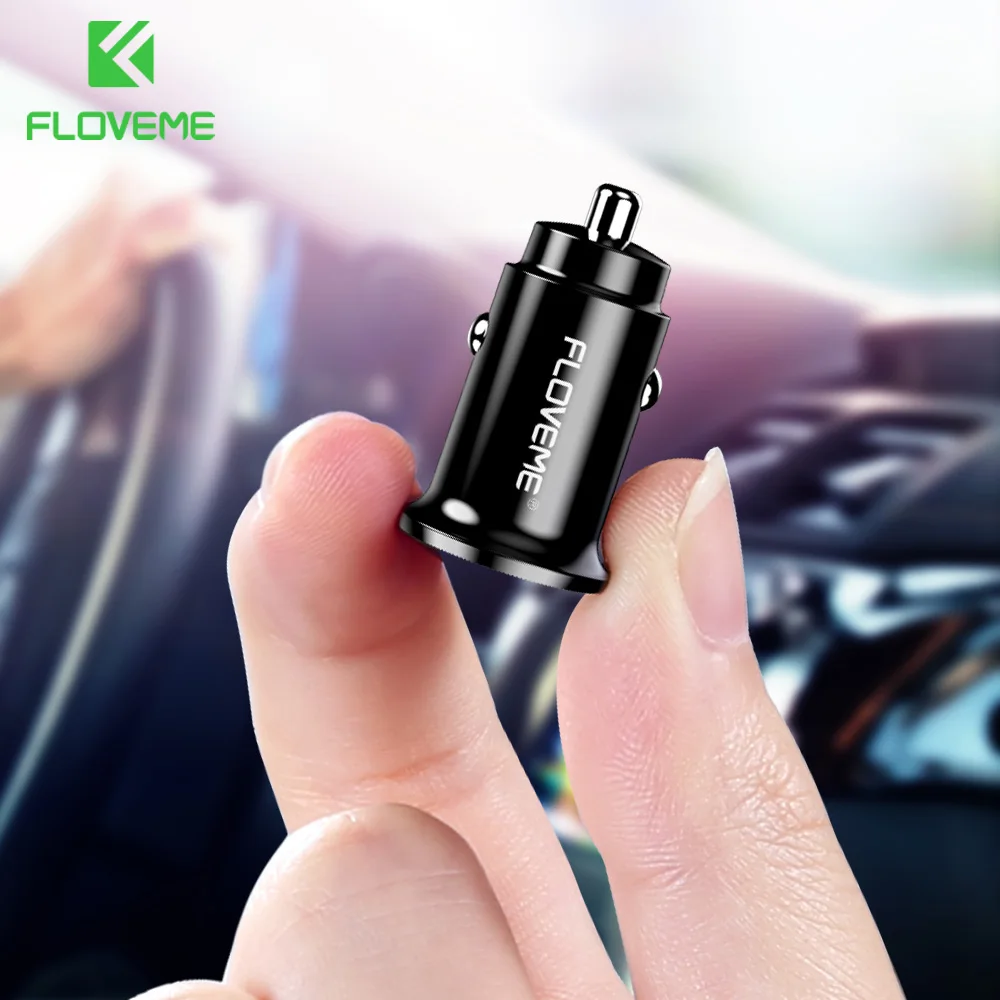 FLOVEME Mini Dual USB Car Charger For iPhone 7 8 X XR XS Max 3.1A Fast Charging For Samsung S10 S9 Plus USB Car Charger Adapter