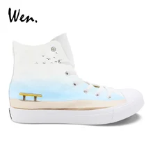 Вэнь дизайн слон скамейка пейзаж Ручная роспись парусиновая обувь высокие, чтобы помочь плимсоллы для девочек и мальчиков животных живопись Обувь Zapatillas