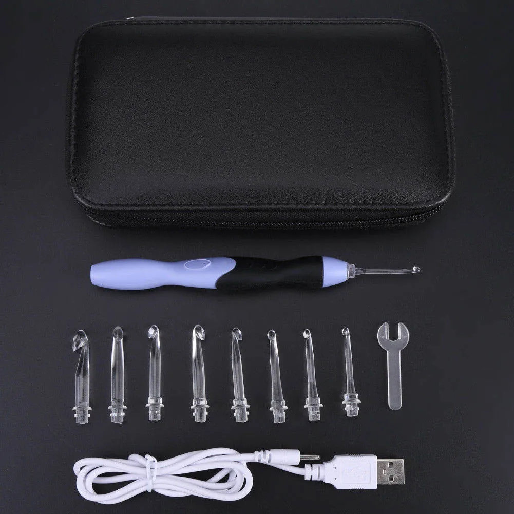 

1Set USB Rechargeable LED Light Up Purple Crochet Hooks Knitting Needles Set Weave Tool Kit 2018ing