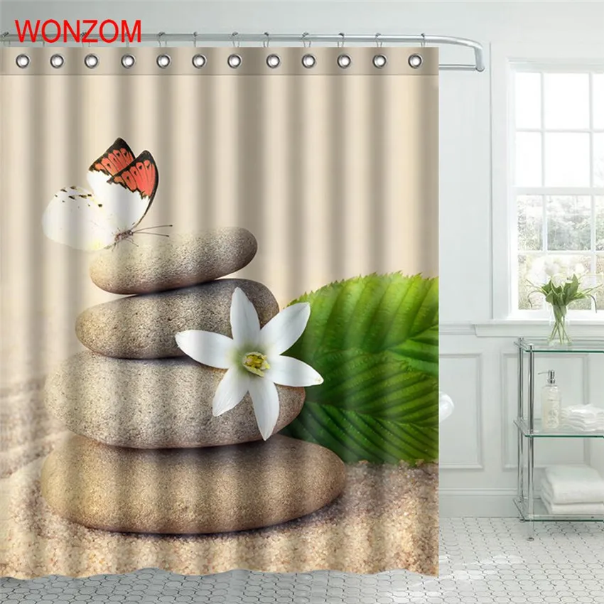 WONZOM каменная Водонепроницаемая занавеска для душа Serenity декор для ванной комнаты элегантное цветочное украшение Cortina De Bano занавеска для ванной подарок