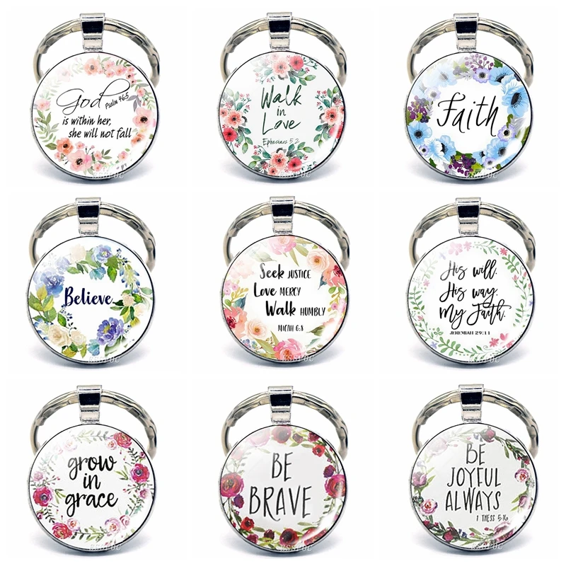 

Bible Verse Keychain Christian Bible Verse Quotes Glass Cabochon Silver Plated Metal Key Chain Fashion Jewelry Christian Gifts