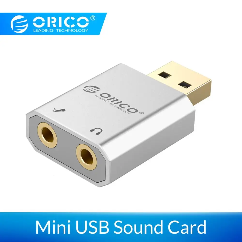 ORICO, внешняя USB звуковая карта, стерео микрофон, динамик, гарнитура, аудио разъем, 3,5 мм, кабель, адаптер, отключение звука, регулировка громкости, свободный привод