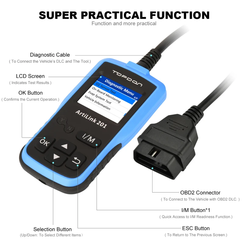 TOPDON arilsink 201 AL201 OBD2 сканер автомобильный OBDII считыватель кодов автомобильный диагностический инструмент считывание кодов неисправностей транспортного средства