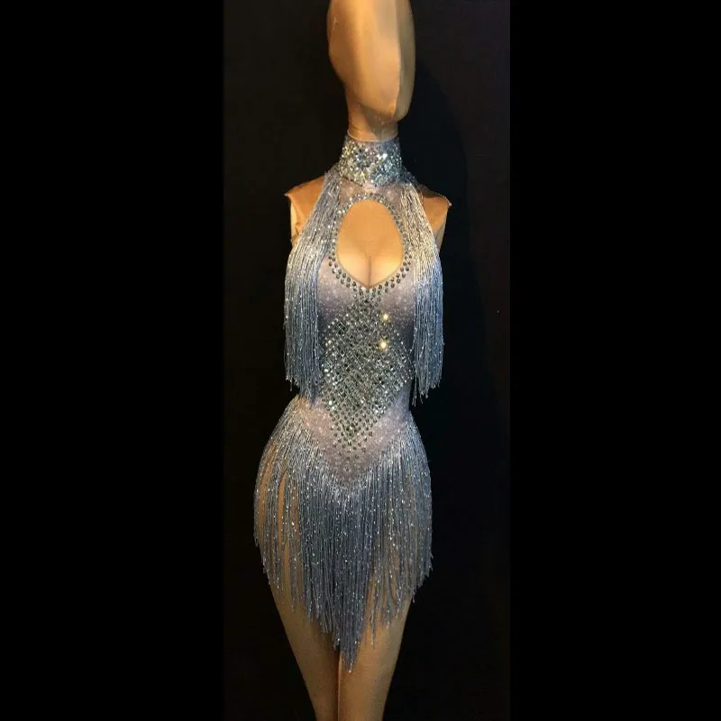 

8colors big Stretch Tassel Leotard Female Singer Dancer Sexy Fringes Bodysuit Costume Rhinestone Bodysuit Outfit Party Wear New